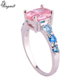 New Fashion Lady Sweet Jewelry Pink Sapphire & Blue Topaz Silver Ring