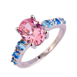 New Fashion Lady Sweet Jewelry Pink Sapphire & Blue Topaz Silver Ring