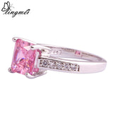 Princess Cut  Pink Topaz & White Topaz  Silver Women's Ring