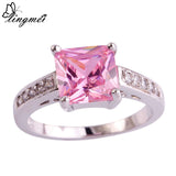 Princess Cut  Pink Topaz & White Topaz  Silver Women's Ring