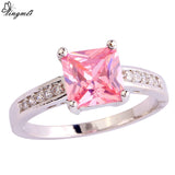 Princess Cut  Pink Topaz & White Topaz  Silver Women's Ring