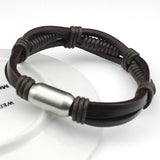 Leather, Stainless Steel Clasp Rope Chain Handmade Bracelet for Men