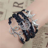 New Infinity Love Leather Owl Leaf Charm Handmade Bracelet