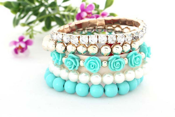 European Mix Beads Stretch Flower Temperament Bracelet