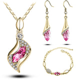 Elegant Luxury Design 18k Rose Gold Plated Colorful Austrian Crystal Drop Jewelry Sets