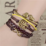 New Infinity Love Leather Owl Leaf Charm Handmade Bracelet