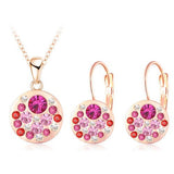 New Austrian Crystal Jewelry Set for Women 18K Rose Gold Plated Round Style Pendant/Earrings Sets