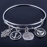 Silver Plated Bangles Adjustable Expandable Wire Bracelets with anchor & life trees charms jewelry for women