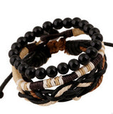 Vintage Black Wooden Ball Beads Strand Bracelets Handmade Rope Braided Charm Bracelet