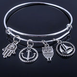 Silver Plated Bangles Adjustable Expandable Wire Bracelets with anchor & life trees charms jewelry for women