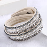 New Leather Rhinestone Crystal Wrap Multi-layer Bracelets for women