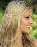 Multi Layer Metal Gold Plated Head Chain Hair Jewelry Tassel Pearl Leaves Bindi Hair Accesories