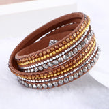 New Leather Rhinestone Crystal Wrap Multi-layer Bracelets for women