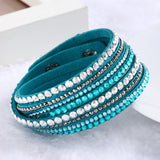 New Leather Rhinestone Crystal Wrap Multi-layer Bracelets for women