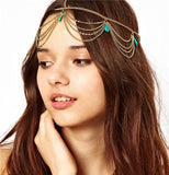 Multi Layer Metal Gold Plated Head Chain Hair Jewelry Tassel Pearl Leaves Bindi Hair Accesories