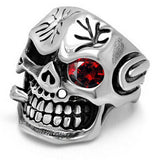 Monocular Mosaic Red Gems Vintage Skull head Ring