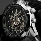 Automatic Branded Mens Classic Stainless Steel Self Wind Skeleton Mechanical Watch Fashion Cross Wristwatch