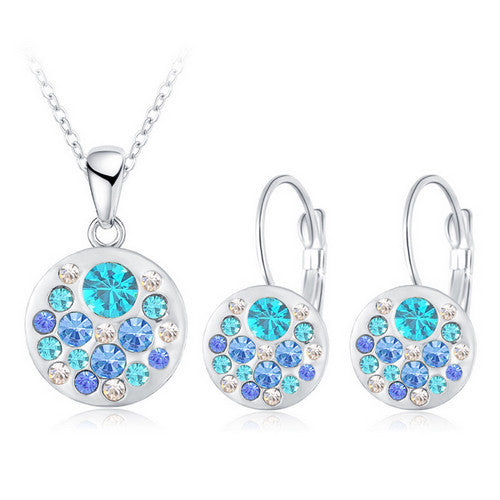 New Austrian Crystal Jewelry Set for Women 18K Rose Gold Plated Round Style Pendant/Earrings Sets