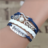 New Infinity Love Leather Owl Leaf Charm Handmade Bracelet