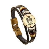 Zodiac Signs Bracelet Leather Wooden Black Gallstone Charm Bracelet For Men