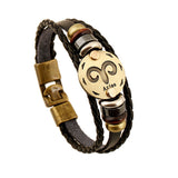 Zodiac Signs Bracelet Leather Wooden Black Gallstone Charm Bracelet For Men