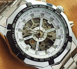 Automatic Branded Mens Classic Stainless Steel Self Wind Skeleton Mechanical Watch Fashion Cross Wristwatch