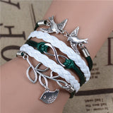 New Infinity Love Leather Owl Leaf Charm Handmade Bracelet