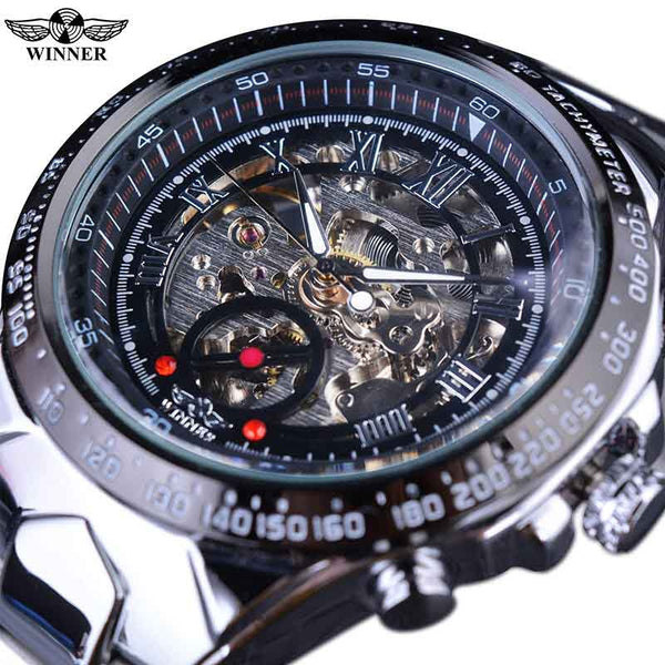 Winner New Number Sport Design Bezel Golden Watch Mens Automatic Skeleton Watch