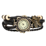 Antique Leather Vintage Wrist Watch Butterfly Pendant Synthetic Leather Strap dress Bracelet Watch