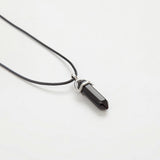 Hexagonal Column Natural Crystal Pendant Leather Chains Necklace