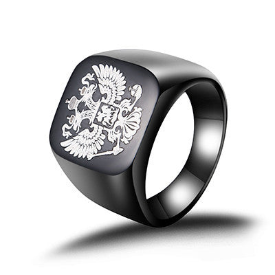 Polished Stainless Steel Band Biker Men's Russian Signet Ring