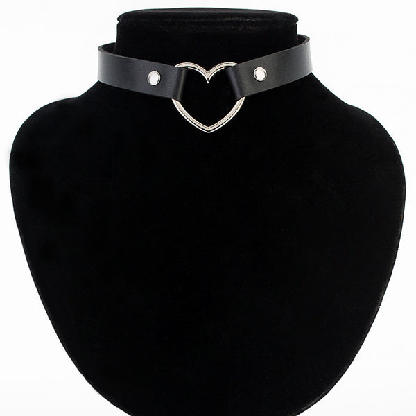 Sexy Punk Gothic Leather Heart Studded Spike Torques Necklace