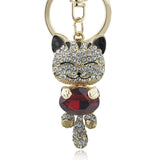 Lucky Smile Cat Crystal Rhinestone Key Chains Holder Purse Bag