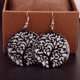 Jewelry Round Life Tree Hollow Out Scrub Earrings for Women