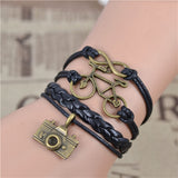 New Infinity Love Leather Owl Leaf Charm Handmade Bracelet