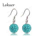 10mm Mix Color Crystal Micro Pave Disco Ball Silver Plated Drop Earring