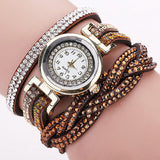 New Fashion Casual Quartz Rhinestone Watch Braided Leather Bracelet