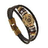 Zodiac Signs Bracelet Leather Wooden Black Gallstone Charm Bracelet For Men