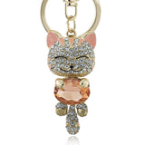 Lucky Smile Cat Crystal Rhinestone Key Chains Holder Purse Bag