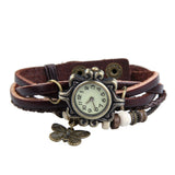 Antique Leather Vintage Wrist Watch Butterfly Pendant Synthetic Leather Strap dress Bracelet Watch