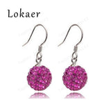 10mm Mix Color Crystal Micro Pave Disco Ball Silver Plated Drop Earring