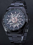 Automatic Branded Mens Classic Stainless Steel Self Wind Skeleton Mechanical Watch Fashion Cross Wristwatch