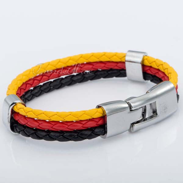 World Cup National Flags Sports 3 Strands Rope Braided Surfer Leather Bracelets