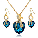 Gold Plated Crystal Heart Necklace Earrings Jewellry Set Bridal Wedding Accessories