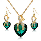 Gold Plated Crystal Heart Necklace Earrings Jewellry Set Bridal Wedding Accessories