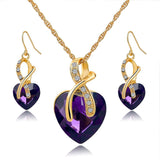 Gold Plated Crystal Heart Necklace Earrings Jewellry Set Bridal Wedding Accessories