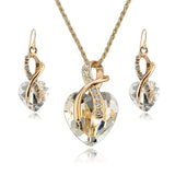 Gold Plated Crystal Heart Necklace Earrings Jewellry Set Bridal Wedding Accessories