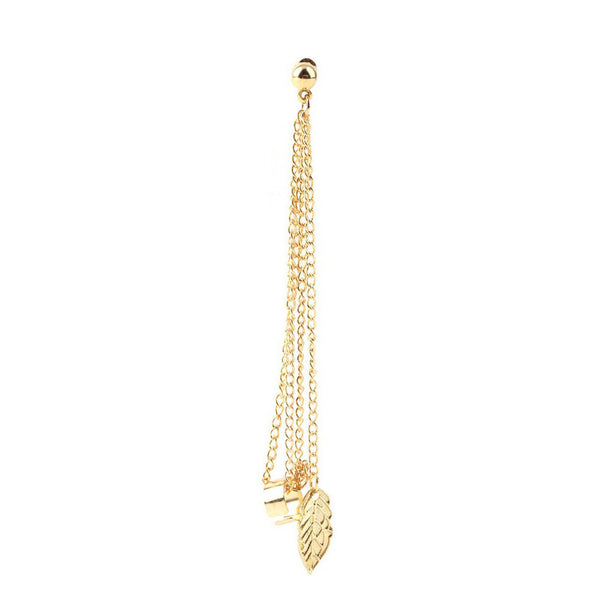 Tassel Chains Leaf Pendant Ear Cuff Elegant Women Girls Clip Stud Earring