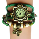 Antique Leather Vintage Wrist Watch Butterfly Pendant Synthetic Leather Strap dress Bracelet Watch