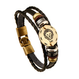 Zodiac Signs Bracelet Leather Wooden Black Gallstone Charm Bracelet For Men